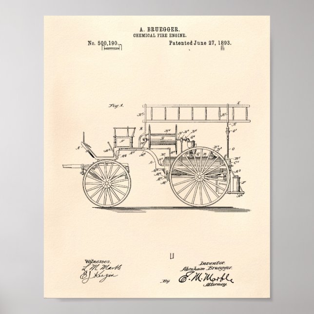 Kemisk brandmotor 1893 Patent Art Old Peper Poster (Framsidan)