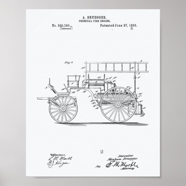 Kemisk brandmotor 1893 Patent Art White Papper Poster (Framsidan)