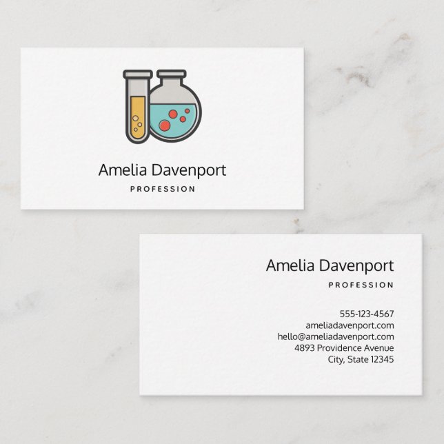 Kemiskt teströr och bägare visitkort (Fram/baksida)