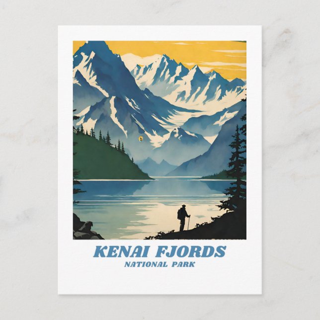 Kenai Fjords National Park illustration retro Aest Vykort (Framsida)