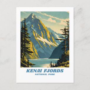 Kenai Fjords National Park illustration retro Clas Vykort