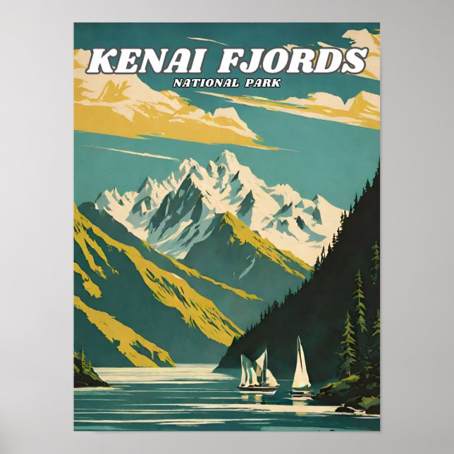 Kenai Fjords National Park illustration retro Deco Poster (Framsidan)