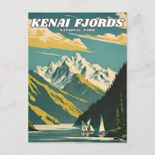 Kenai Fjords National Park illustration retro Deco Vykort