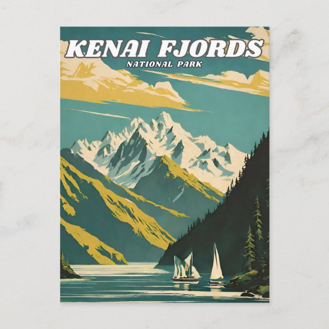 Kenai Fjords National Park illustration retro Deco Vykort (Framsida)