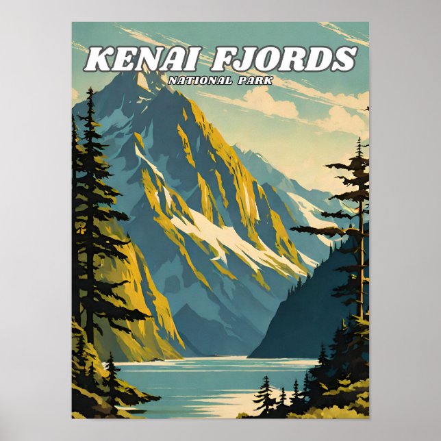 Kenai Fjords National Park illustration retro Poster (Framsidan)