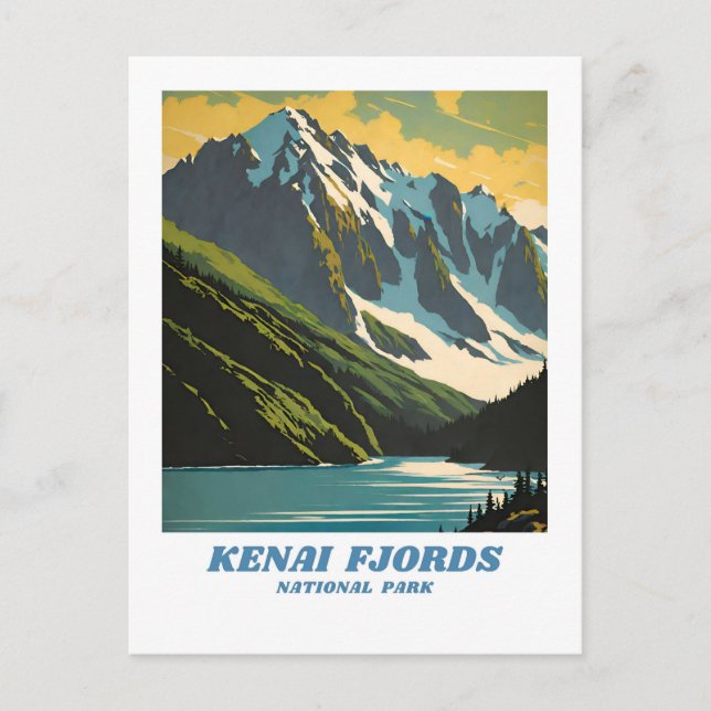 Kenai Fjords National Park illustration retro Vaca Vykort (Framsida)