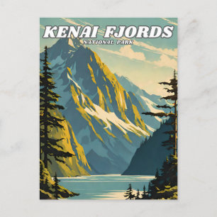 Kenai Fjords National Park illustration retro Vykort
