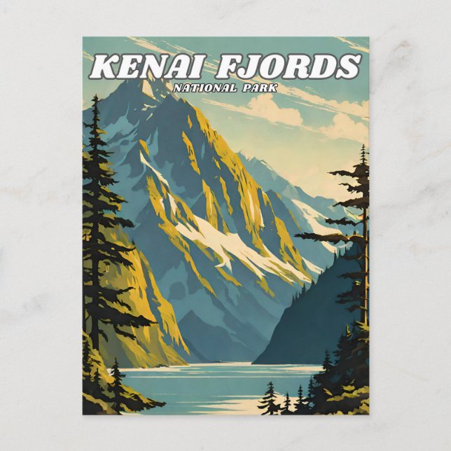 Kenai Fjords National Park illustration retro Vykort (Framsida)
