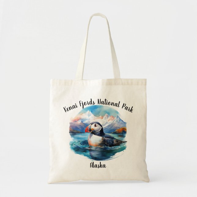 Kenai Fjords National Park Puffin Tote Bag Tygkasse (Framsidan)