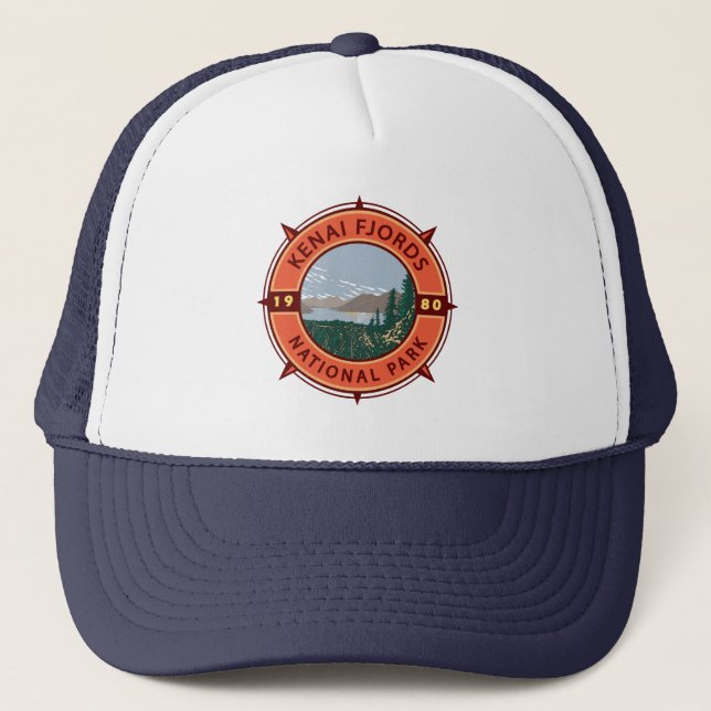 Kenai Fjords National Park Retro Compass Emblem Keps (Framsida)