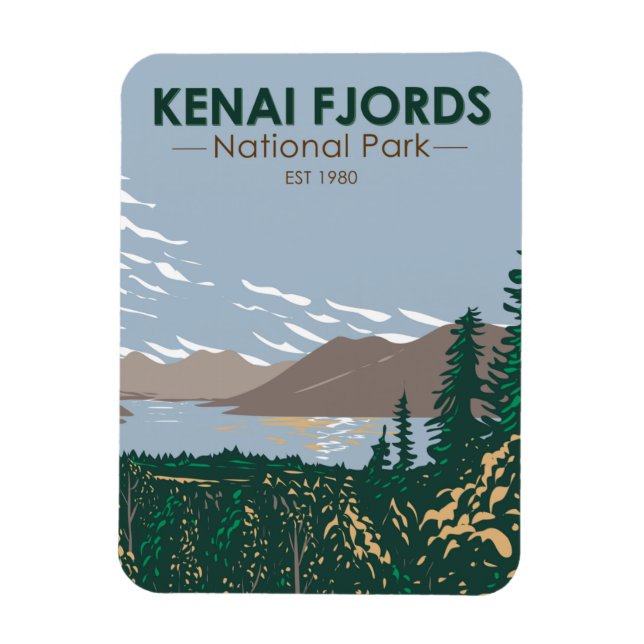 Kenai Fjords National Park Skilak Vintage Magnet (Vertikal)