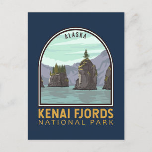Kenai Fjords National Park Vintage Emblem Vykort