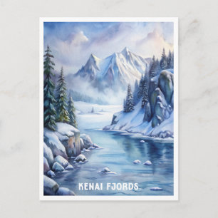 Kenai Fjords National Park Watercolor Painting Vykort