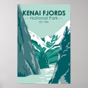 Kenai Fjords nationalpark Alaska Vintage Poster