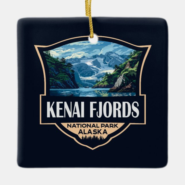 Kenai Fjords nationalpark Illustration Retro Art Julgransprydnad Keramik (Framsida)