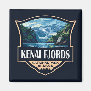 Kenai Fjords nationalpark Illustration Retro Art Magnet