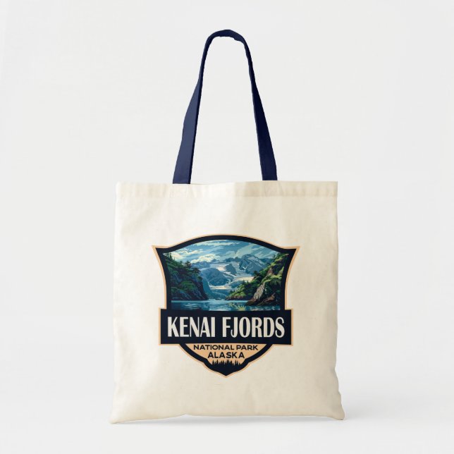 Kenai Fjords nationalpark Illustration Retro Art Tygkasse (Framsidan)