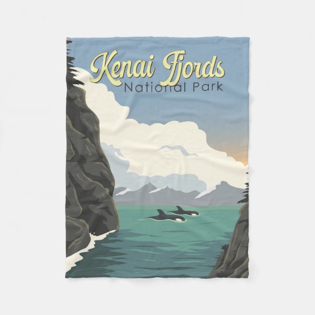 Kenai Fjords nationalpark Illustration Travel Art Fleecefilt (Framsidan)