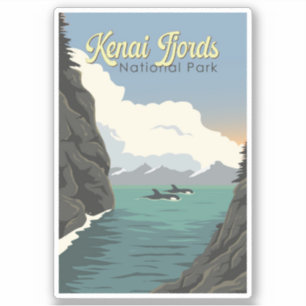 Kenai Fjords nationalpark Illustration Travel Art Klistermärken