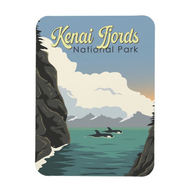 Kenai Fjords nationalpark Illustration Travel Art Magnet (Vertikal)