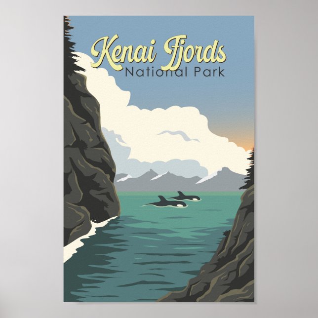Kenai Fjords nationalpark Illustration Travel Art Poster (Framsidan)