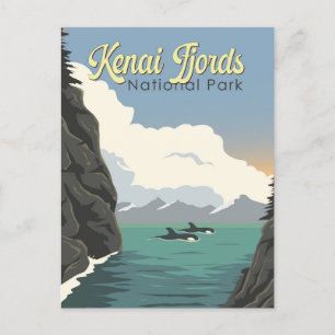 Kenai Fjords nationalpark Illustration Travel Art Vykort