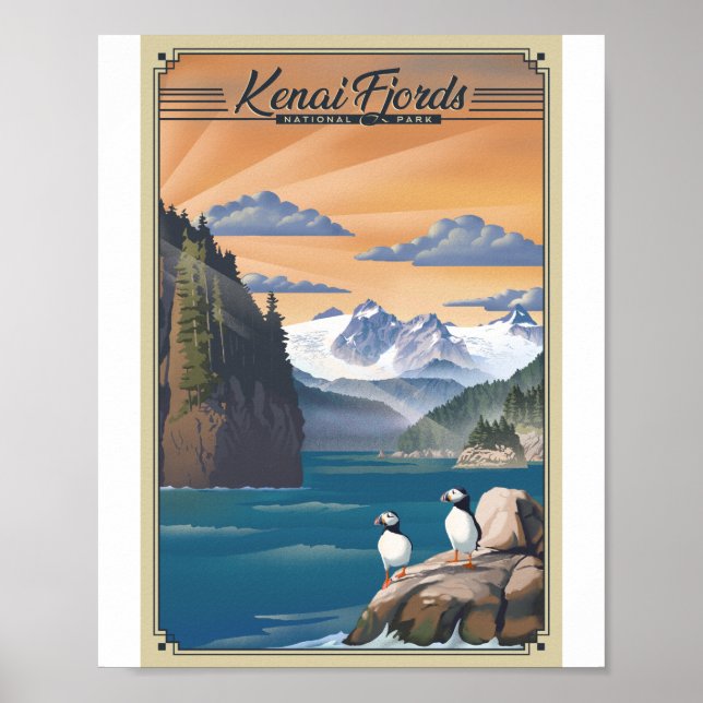 Kenai Fjords nationalpark Litho Artwork Poster (Framsidan)