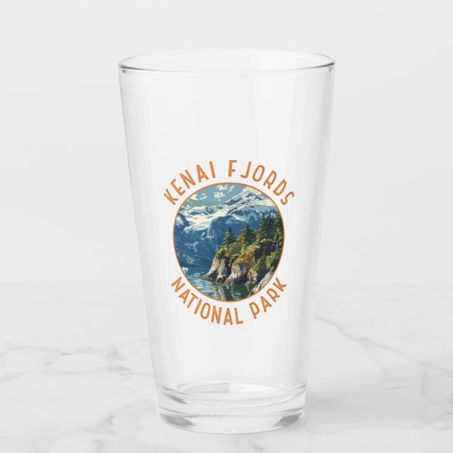 Kenai Fjords nationalpark Retro Distress Circle Glaskopp (Framsida)