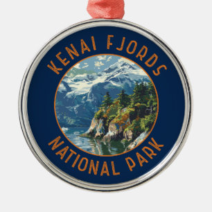 Kenai Fjords nationalpark Retro Distress Circle Julgransprydnad Metall