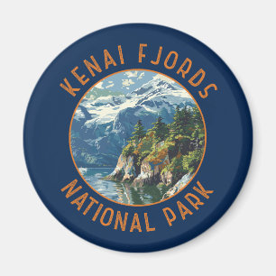 Kenai Fjords nationalpark Retro Distress Circle Magnet
