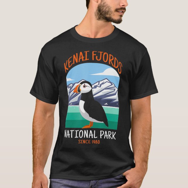 Kenai Fjords nationalpark US Puffin Bird Alaska T Shirt (Framsida)