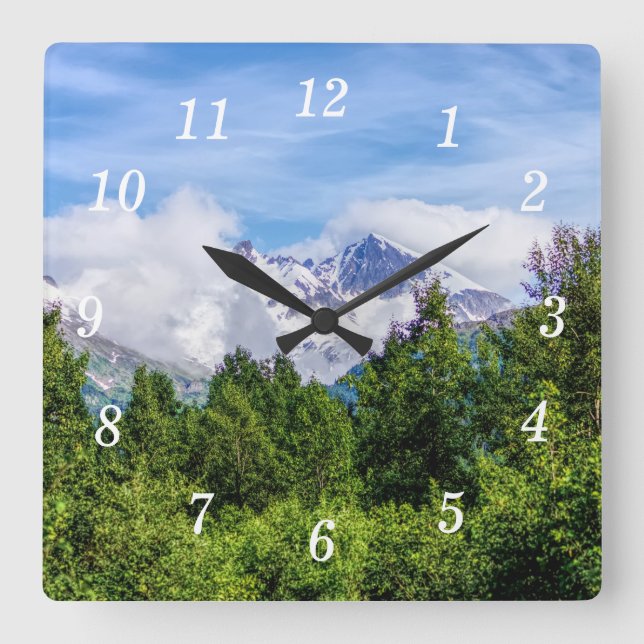 Kenai Fjords Snowy Mountains Wall Clock Fyrkantig Klocka (Framsida)