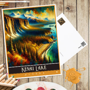 Kenai Sjö, Alaska Måla Vintage Vykort