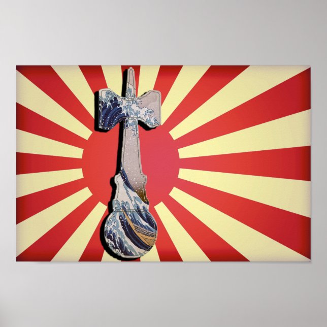 Kendama Wave Lighthouse med Vintage Japan Flagga Poster (Framsidan)