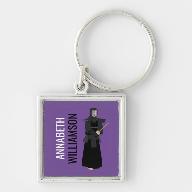 Kendo Fyrkantig Silverfärgad Nyckelring (Framsidan)