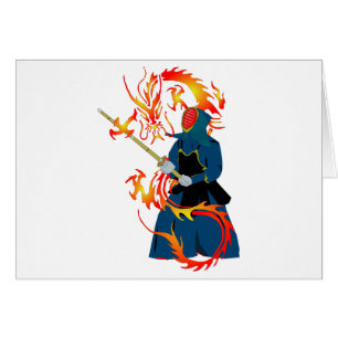 Kendo Swordsman och Fire Dragon Hälsningskort
