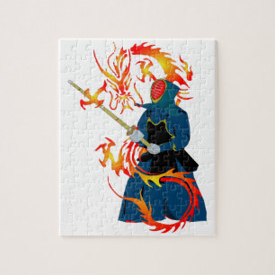 Kendo Swordsman och Fire Dragon Pussel