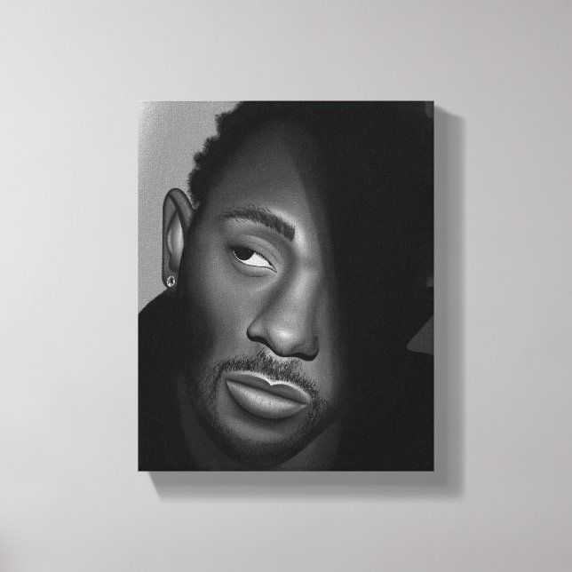 Kendrick Lamar | Svart-vit porträttmålning Canvastryck (Framsida)