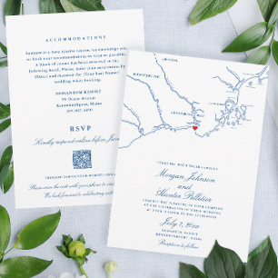 Kennebunkport Allt-i-ett QR-kod RSVP Bröllop Inbjudningar