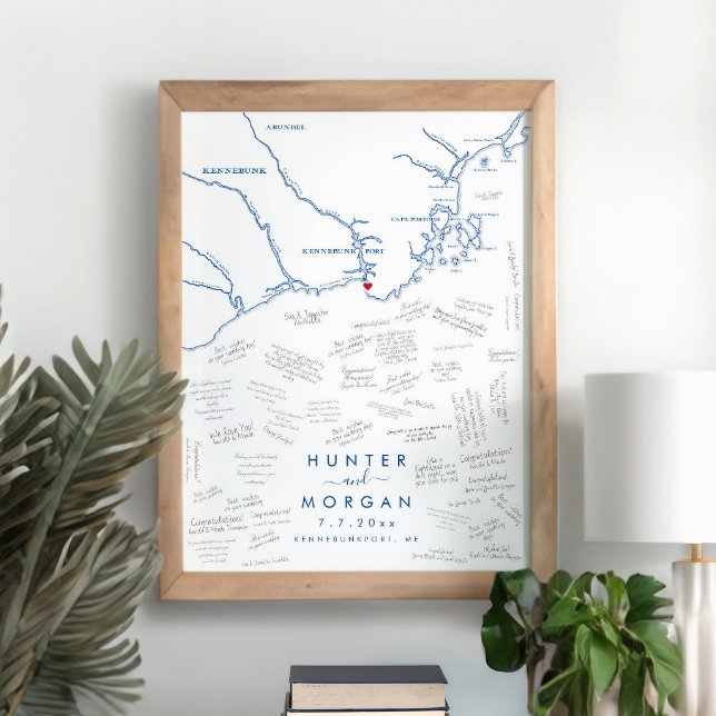 Kennebunkport Bröllop Modern Guest Bok Poster (This Kennebunkport guest book poster is perfect for your coastal Maine destination wedding)