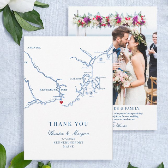 Kennebunkport Maine Bröllop Flat Tack Kort (These flat Kennebunkport Maine Wedding Thank You Cards are perfect for your destination wedding)