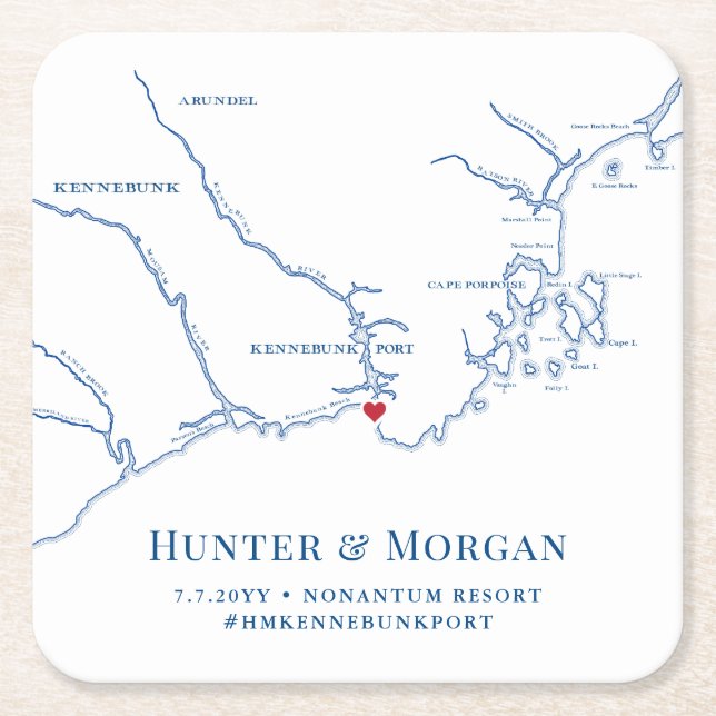 Kennebunkport Maine Bröllop Välkommen Party Underlägg Papper Kvadrat (Framsidan)