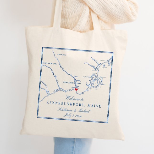 Kennebunkport Maine Bröllop Välkommen Tygkasse (These Kennebunkport Maine Wedding Welcome Tote Bags are perfect "welcome to Maine" gifts)
