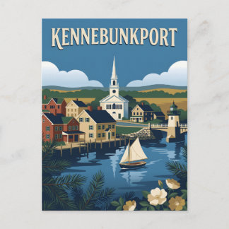Kennebunkport Maine hamn Vintage Resa Affisch Vykort