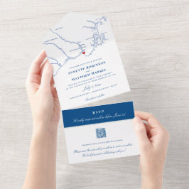 Kennebunkport Maine Karta Elegant Navy Bröllop