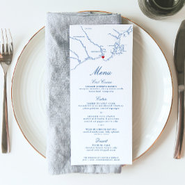 Kennebunkport Maine Karta Elegant Navy Bröllop Meny