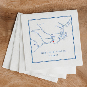 Kennebunkport Maine Karta Navy Elegant bröllop Pappersservett