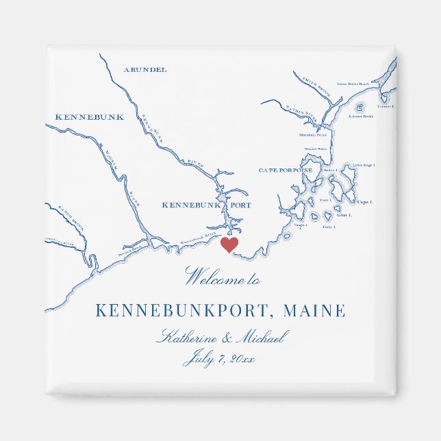 Kennebunkport Maine Karta Wedding Favor Magnet (Framsidan)