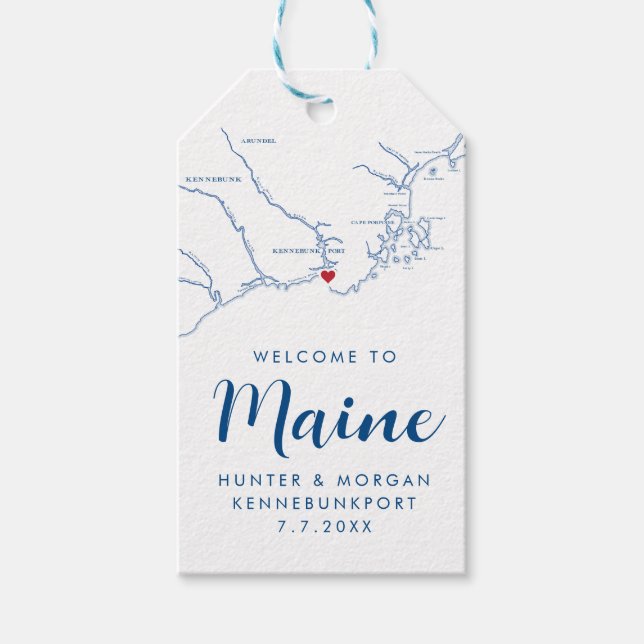 Kennebunkport Maine Minimal Modern Navy Bröllop Presentetikett (Framsidan)