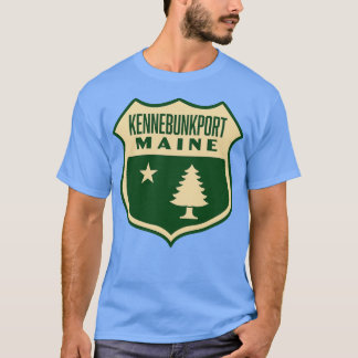 Kennebunkport Maine Retro Gräs Träd Shield Tan T Shirt